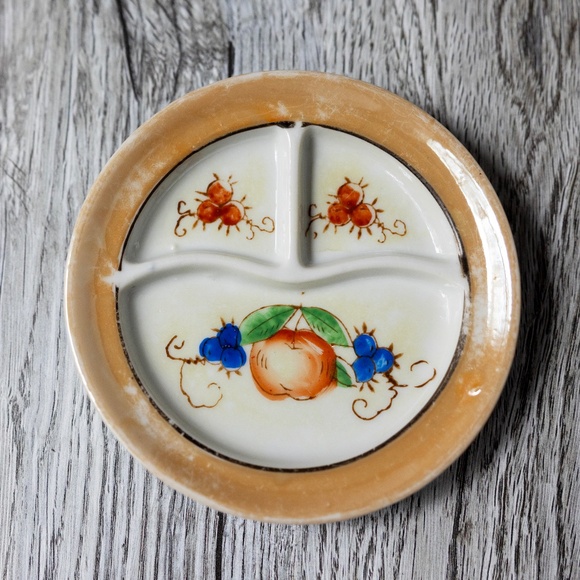 Vintage Japan child's tea set divided plate apple berries luster lustre ware - Picture 1 of 4